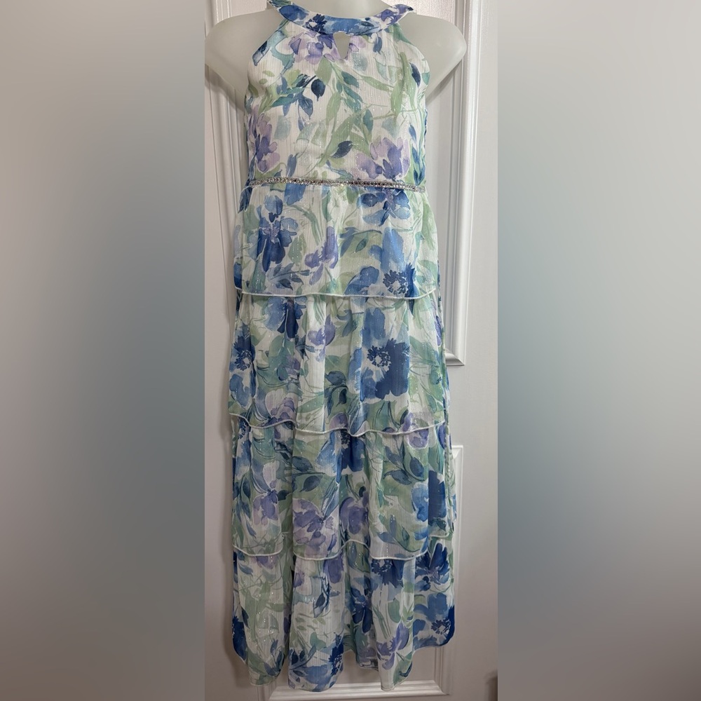Xhilaration girls Floral Dress with Blue and Green Accents